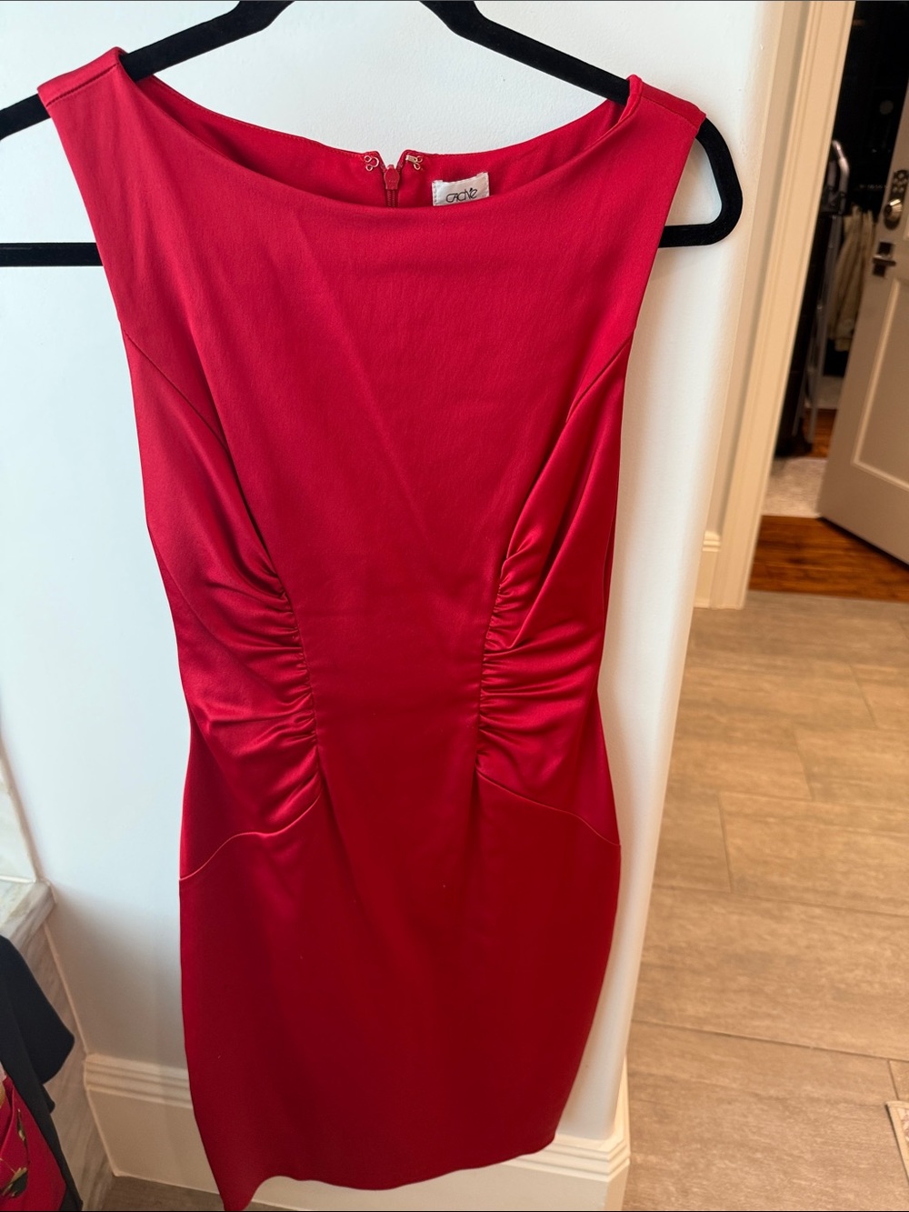 Cache Red Boatneck Midi Sheath Dress